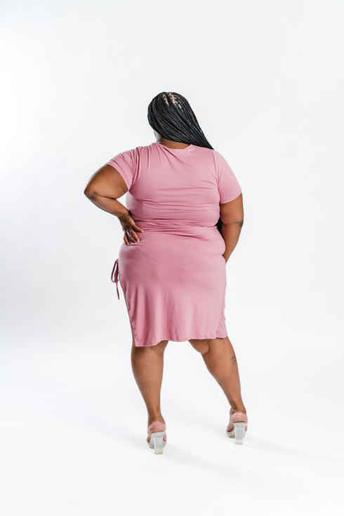 Light Pink Ruched Midi Dress | Plus Size