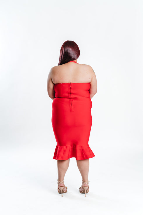 Red Halter Neck Midi Dress | Brunch Dress | Plus Size