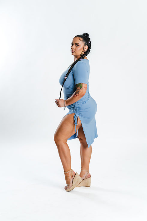 Light Blue Ruched Midi Dress