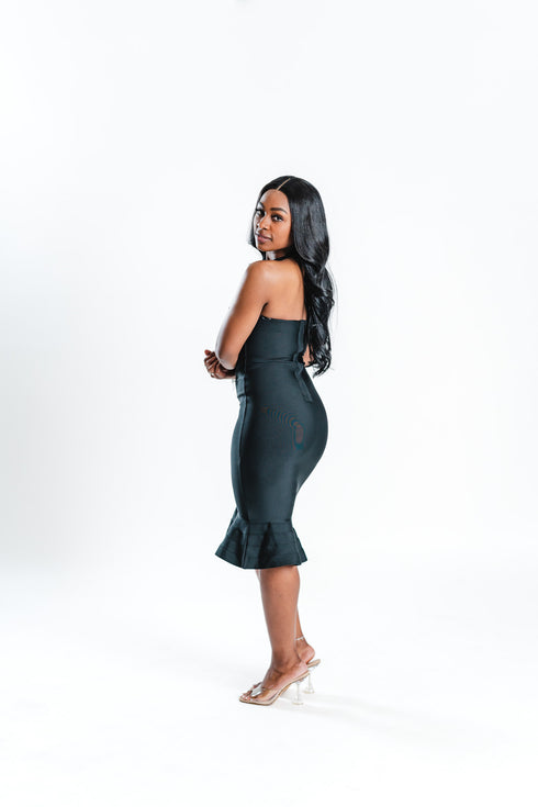 Black Halter Neck Midi Dress | Brunch Dress
