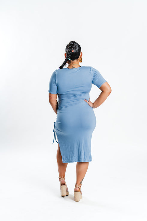 Light Blue Ruched Midi Dress