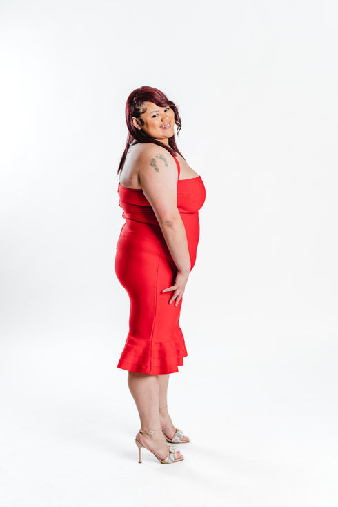 Red Halter Neck Midi Dress | Brunch Dress | Plus Size
