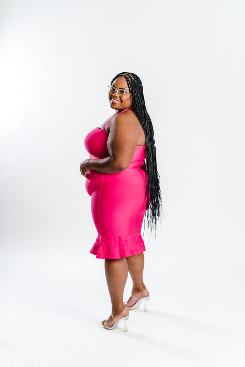 Fuchsia Halter Neck Midi Dress | Brunch Dress
