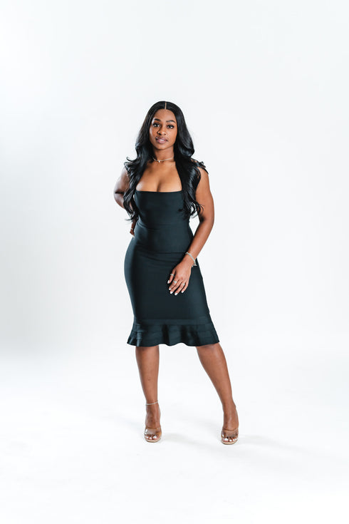 Black Halter Neck Midi Dress | Brunch Dress