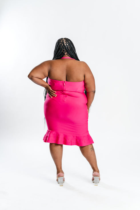 Fuchsia Halter Neck Midi Dress | Brunch Dress | Plus Size