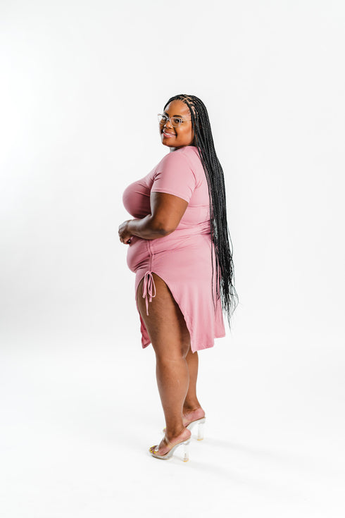Light Pink Ruched Midi Dress | Plus Size