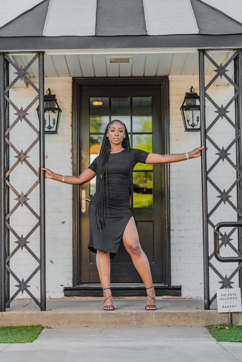 Black Elise Midi Dress With Slit