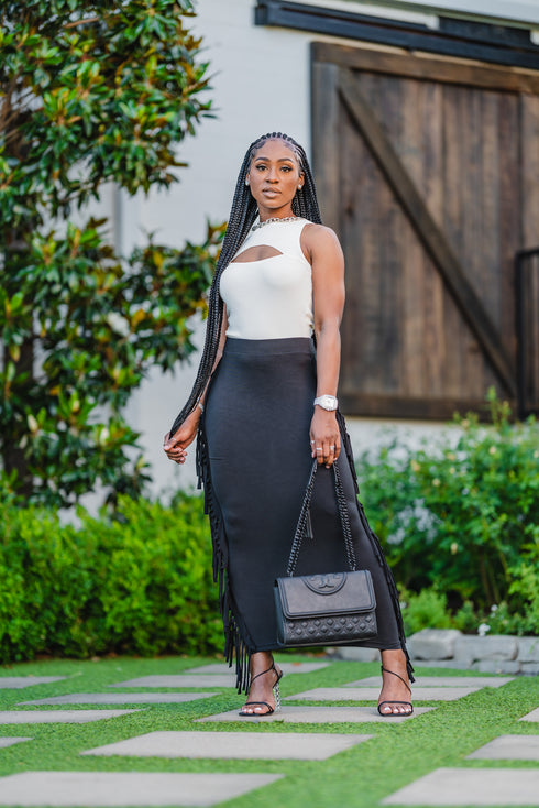 Black Maxi Fringe Skirt