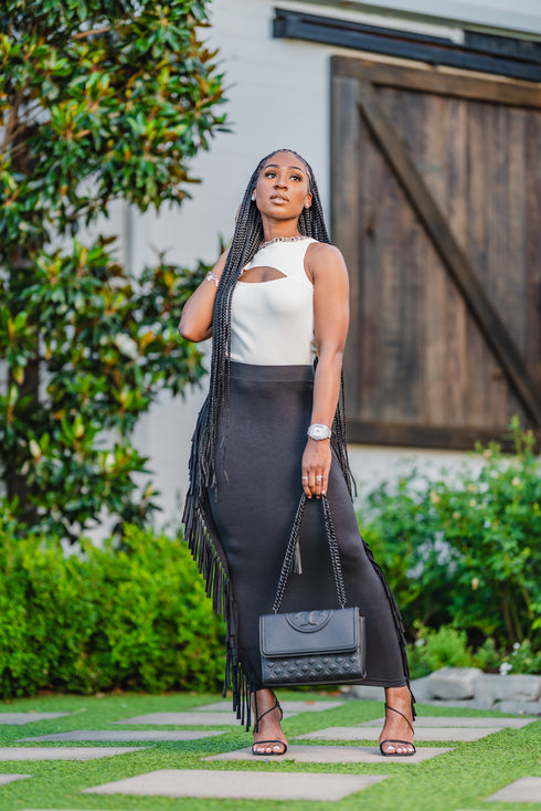 Black Maxi Fringe Skirt
