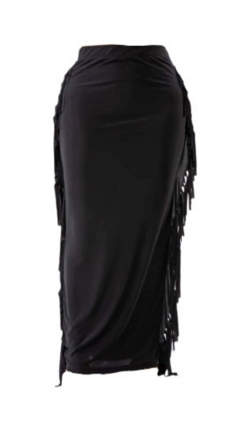 Black Maxi Fringe Skirt