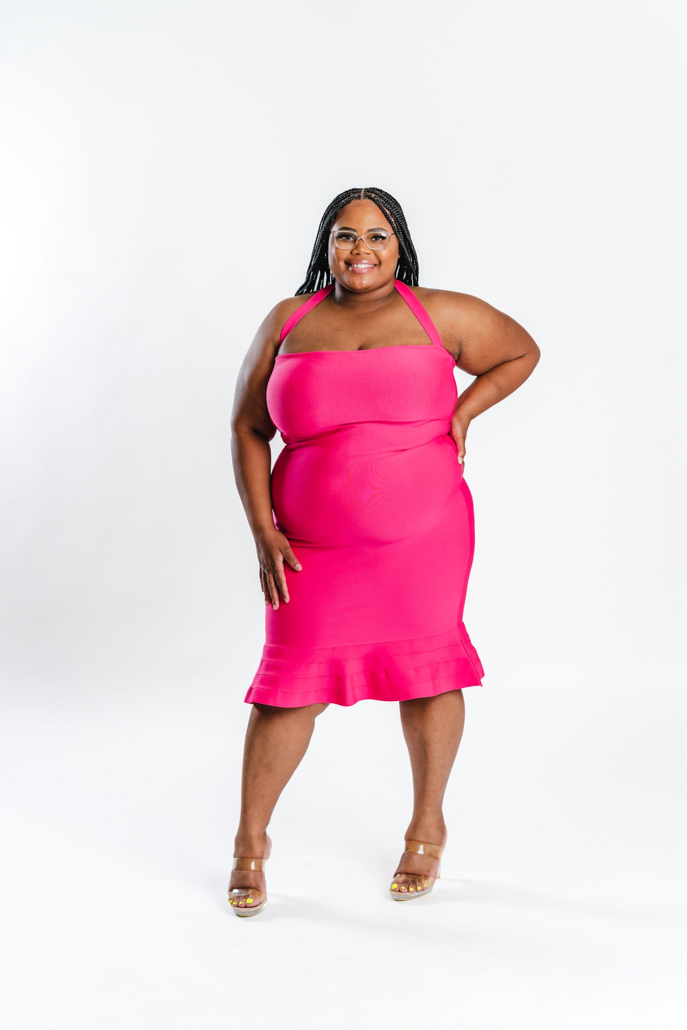 Fuchsia Halter Neck Midi Dress | Brunch Dress | Plus Size