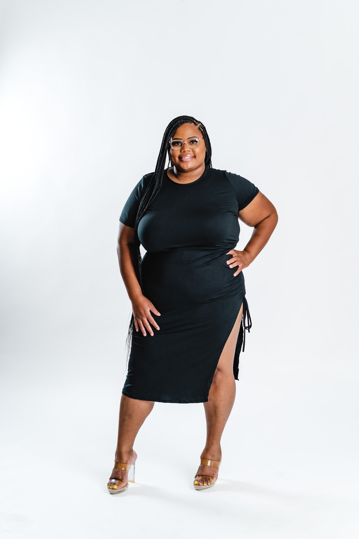 Black Ruched Midi Dress
