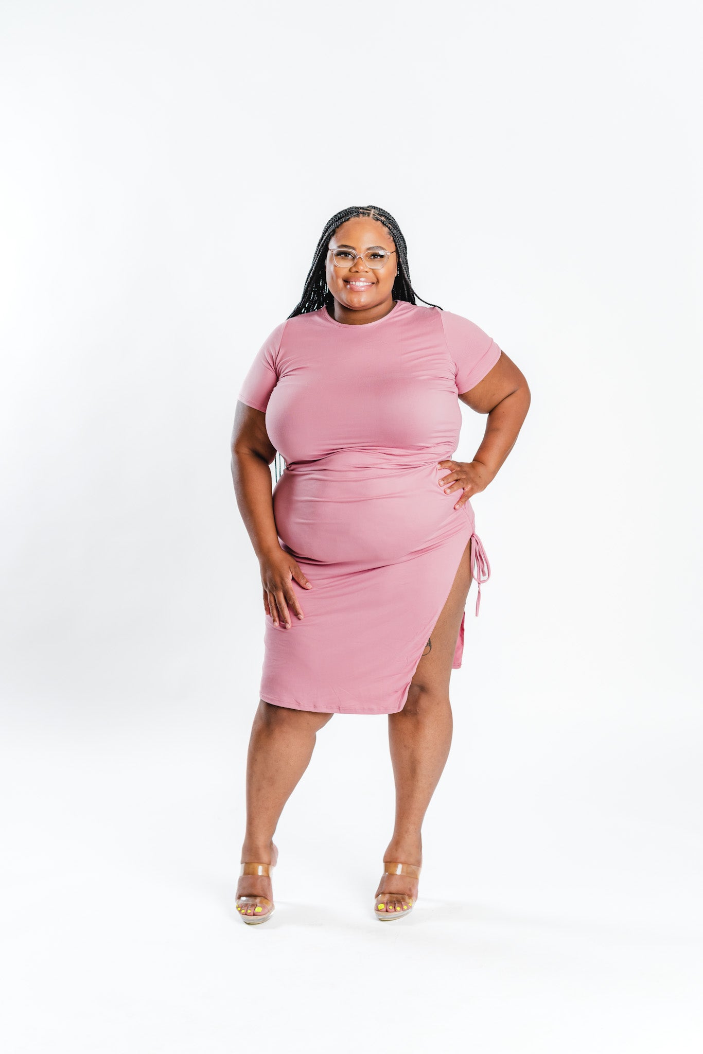 pink midi ruched dress Light Pink Ruched Midi Dress